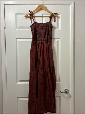 Amazon Women's Burnt Rust Maxi Dress with Smocked Bodice and Tie Straps